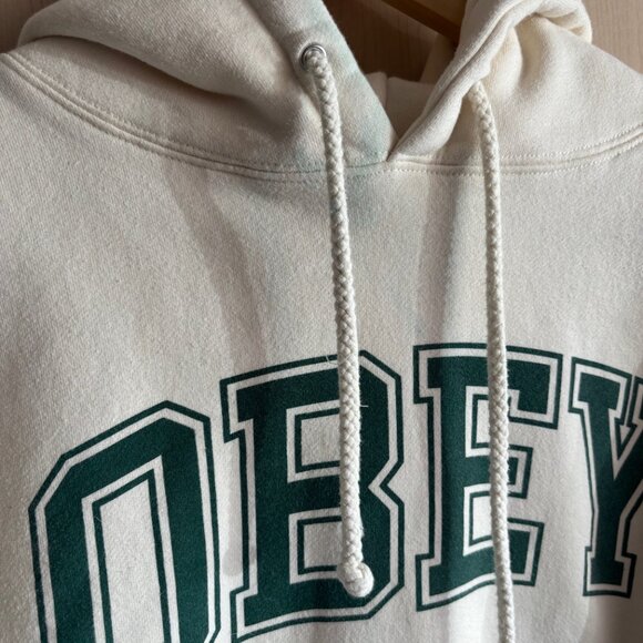 Obey Worldwide Hoodie Size Large L Cream Hooded Sweatshirt Streetwear *Spots - Picture 3 of 8